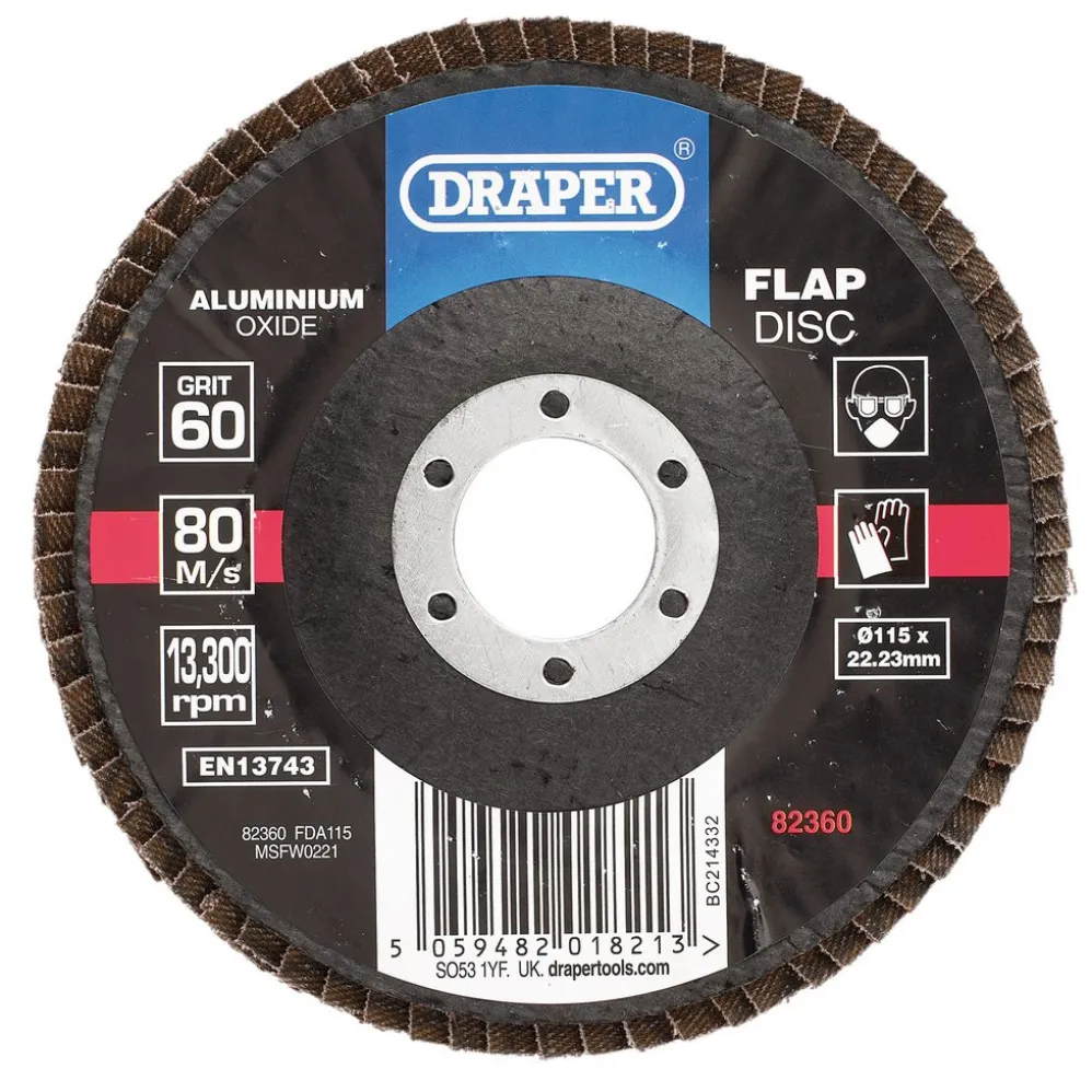 Aluminium Oxide Flap Disc, 115 x 22.23mm, 60 Grit