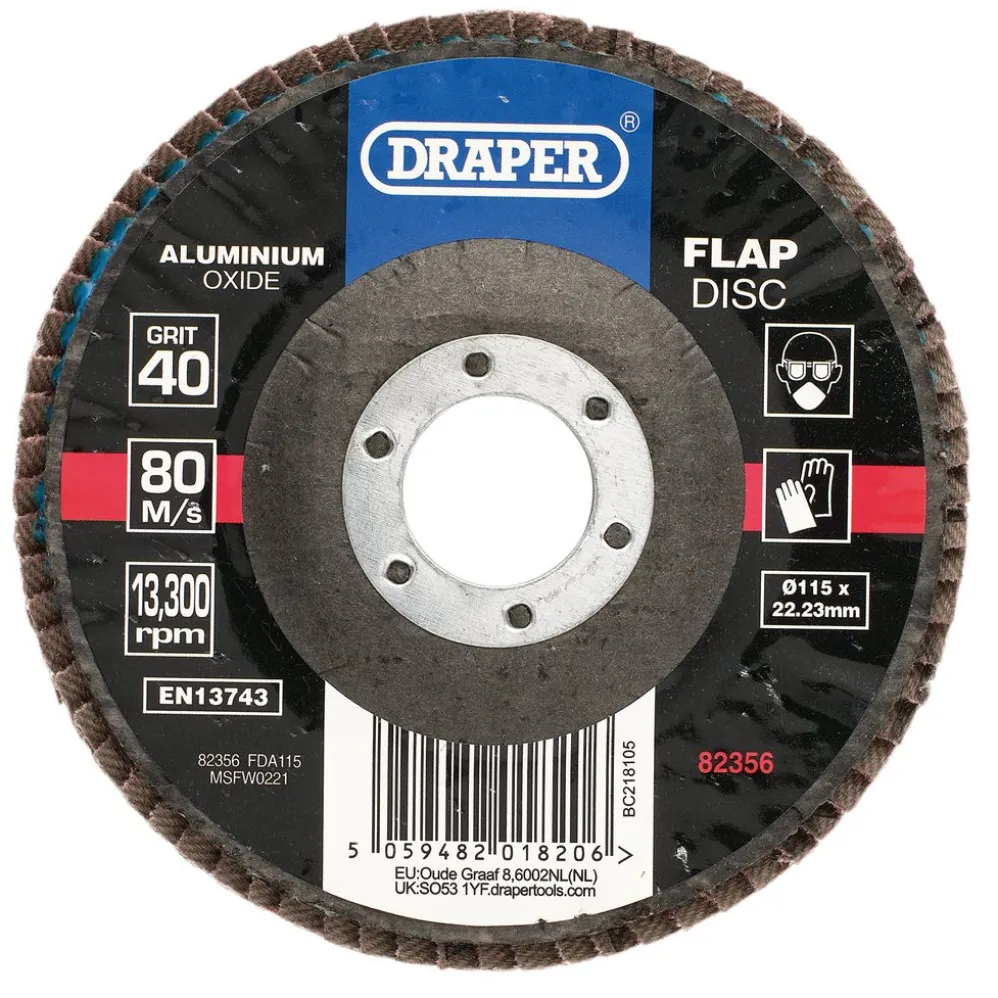 Aluminium Oxide Flap Disc, 115 x 22.23mm, 40 Grit