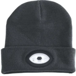 Beanie Hat with Rechargeable Torch, One Size, 1W, 100 Lumens, Grey