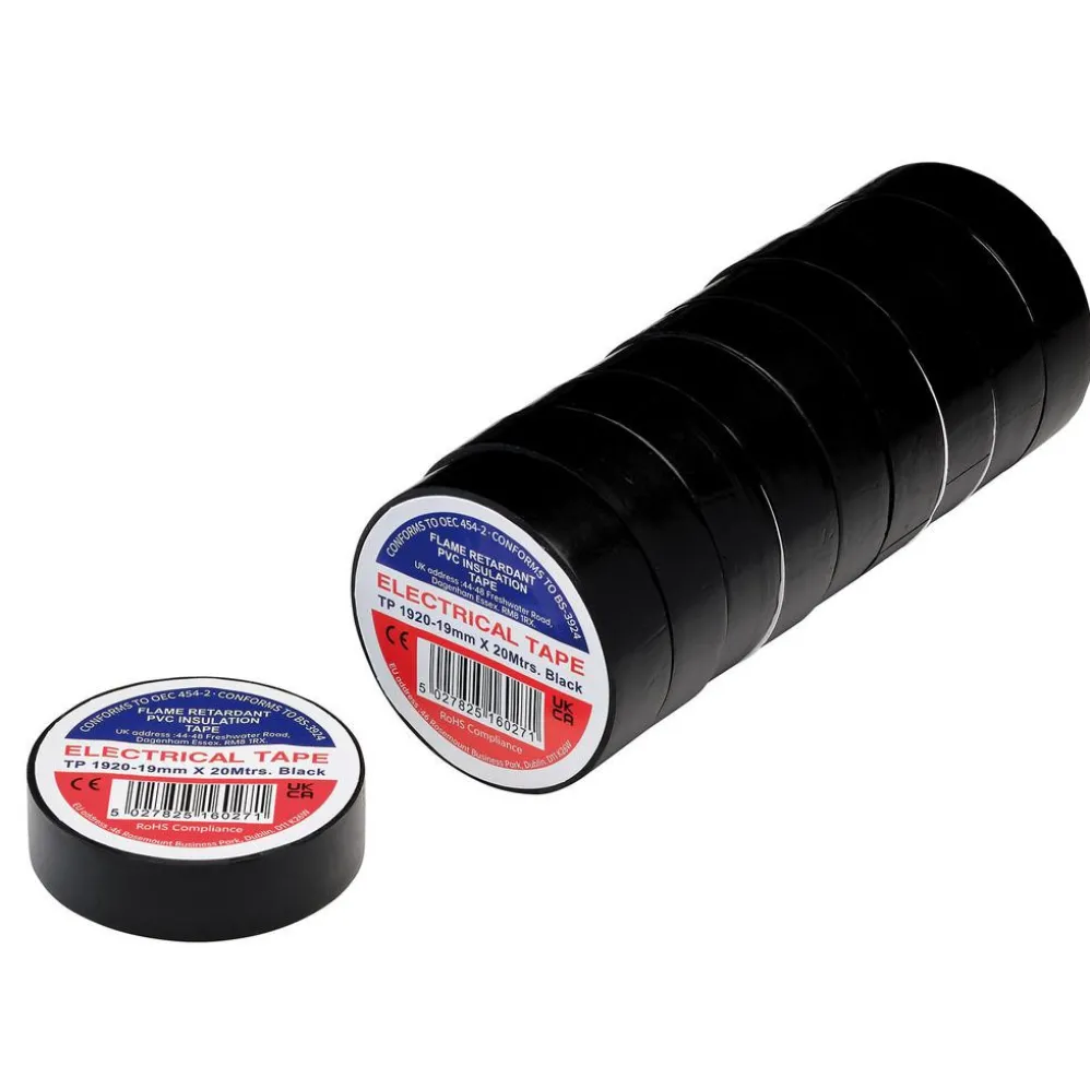 Black PVC Electrical Insulation Tape, 19mm x 20m (Pack of 10)