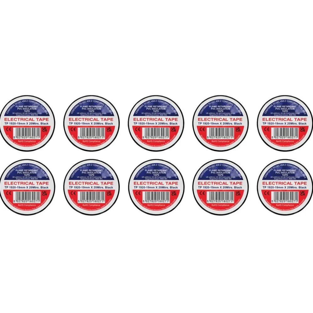 Black PVC Electrical Insulation Tape, 19mm x 20m (Pack of 10)