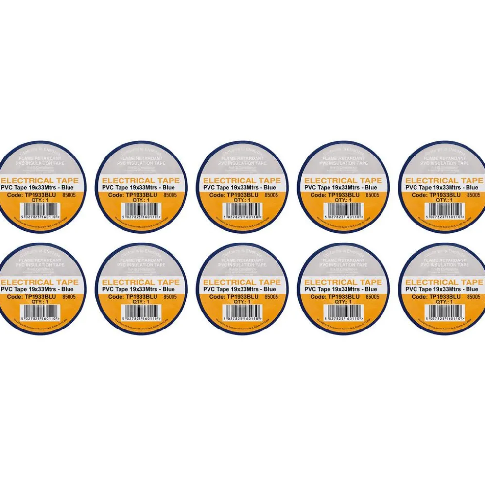 Blue PVC Electrical Insulation Tape, 19mm x 33m (Pack of 10)