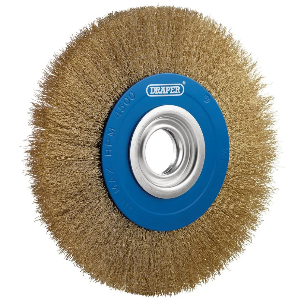 Brassed Steel Bench Grinder Wire Wheel Brush, 200 x 31.75mm