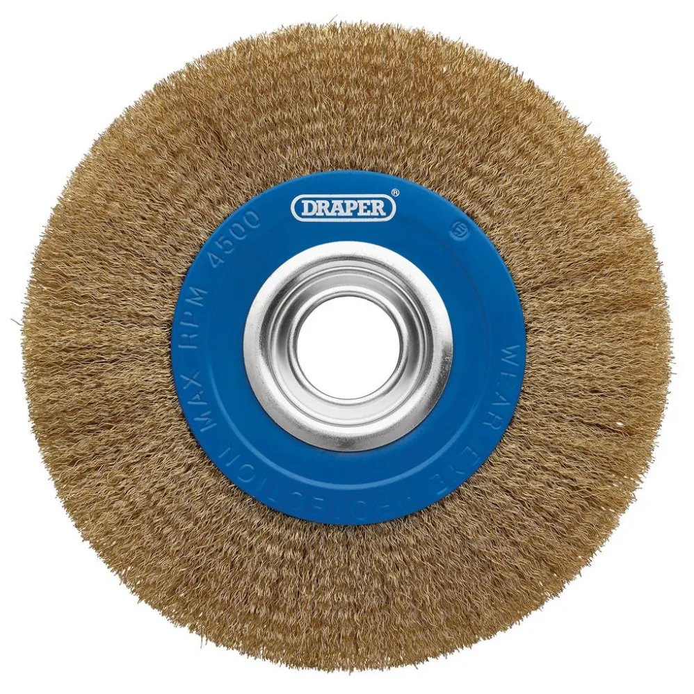 Brassed Steel Bench Grinder Wire Wheel Brush, 200 x 31.75mm