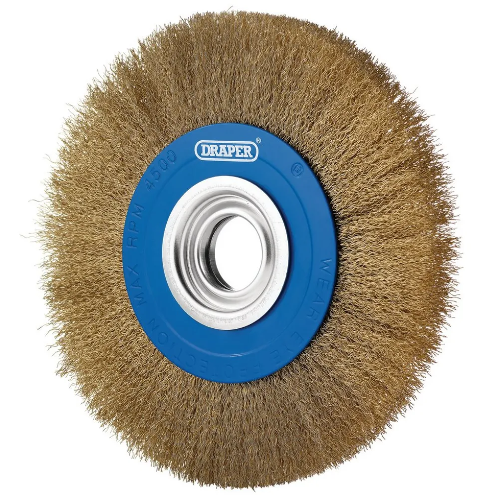 Brassed Steel Bench Grinder Wire Wheel Brush, 200 x 31.75mm
