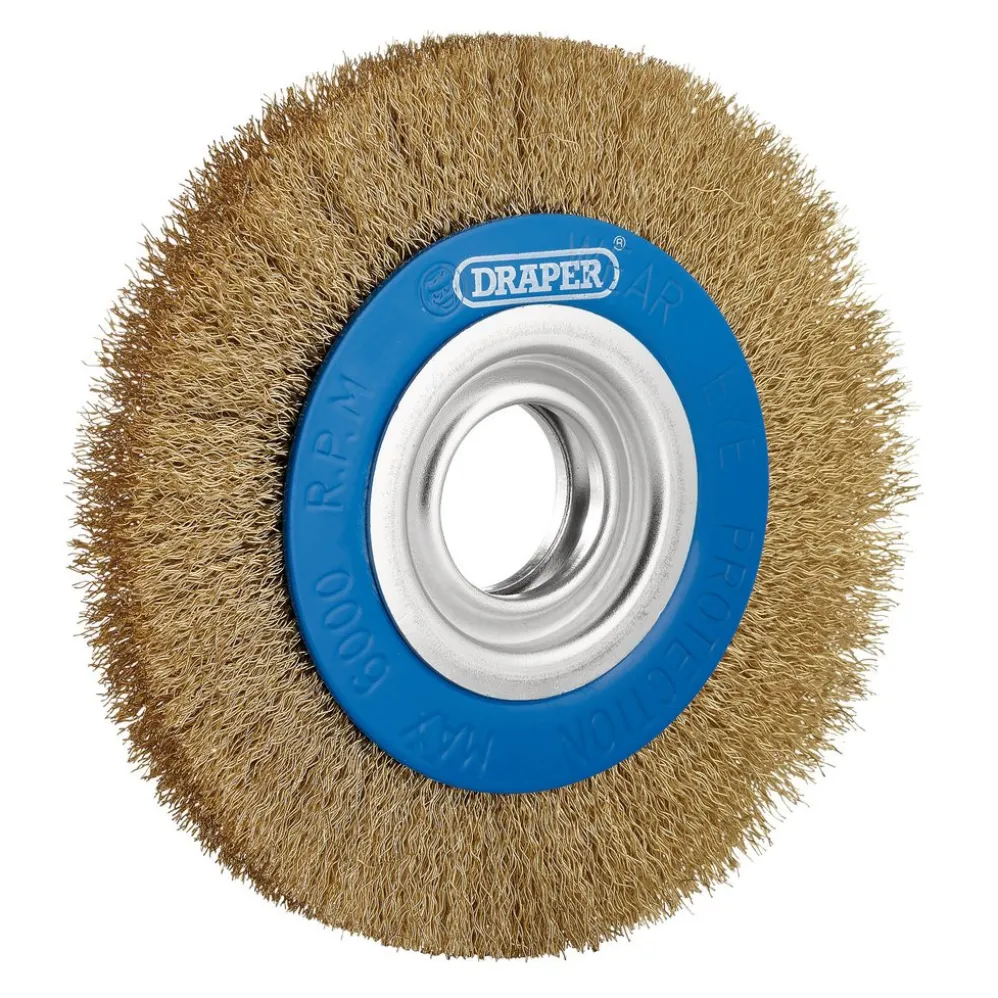 Brassed Steel Bench Grinder Wire Wheel Brush, 150 x 31.75mm
