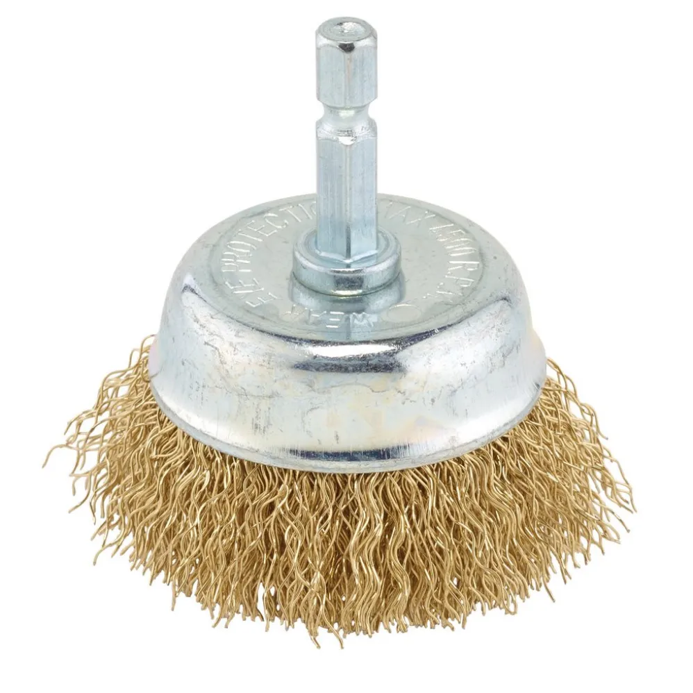 Brassed Steel Crimped Wire Cup Brush, 50mm