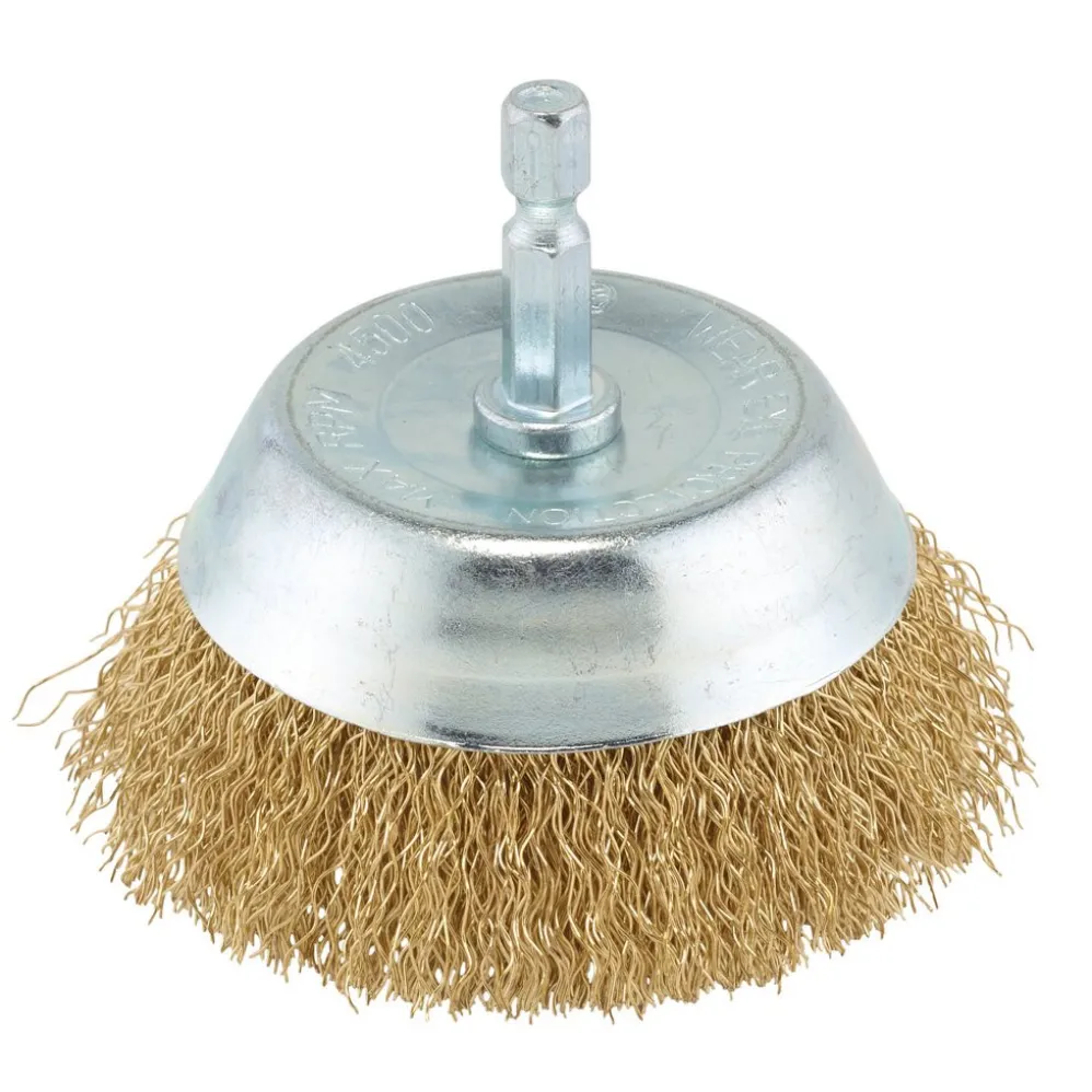 Brassed Steel Crimped Wire Cup Brush, 75mm