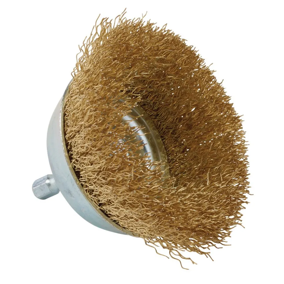 Brassed Steel Crimped Wire Cup Brush, 75mm