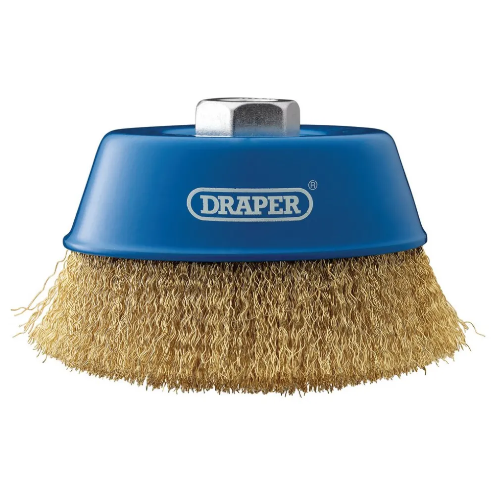 Brassed Steel Crimped Wire Cup Brush, 125mm, M14