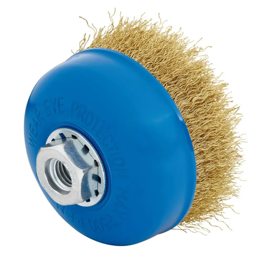 Brassed Steel Crimped Wire Cup Brush, 100mm, M14