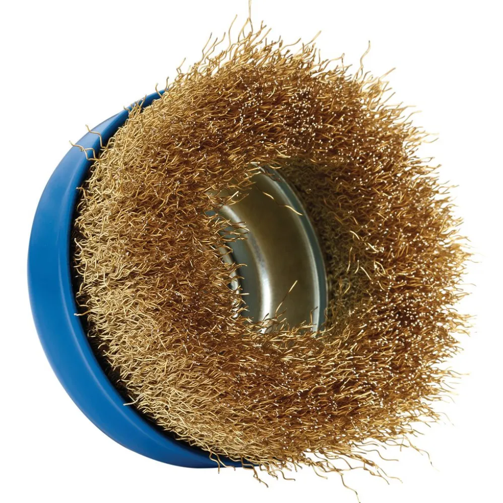 Brassed Steel Crimped Wire Cup Brush, 100mm, M14