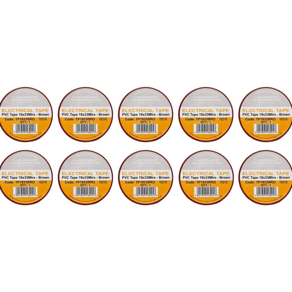 Brown PVC Electrical Insulation Tape, 19mm x 33m (Pack of 10)