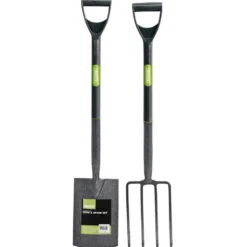 Carbon Steel Garden Fork and Spade Set, Black