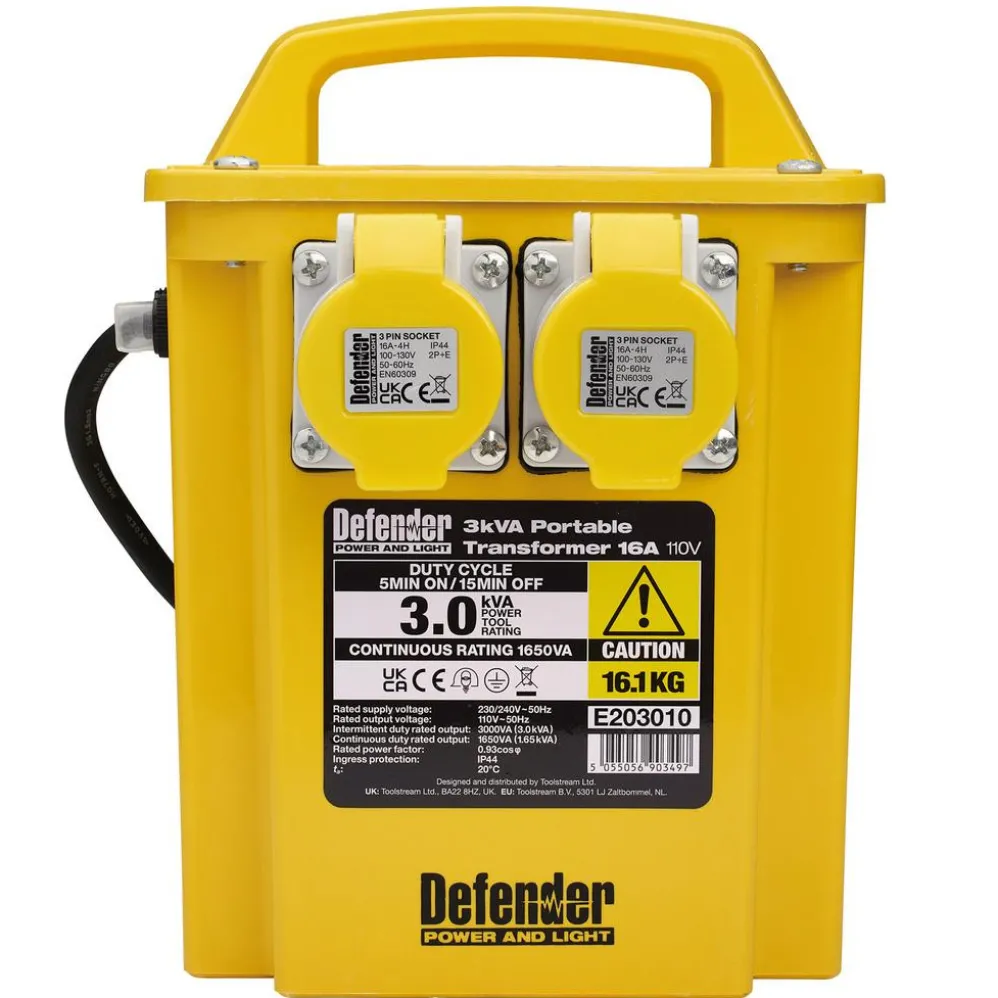 Defender E203010 3kVA Portable Transformer, 16A