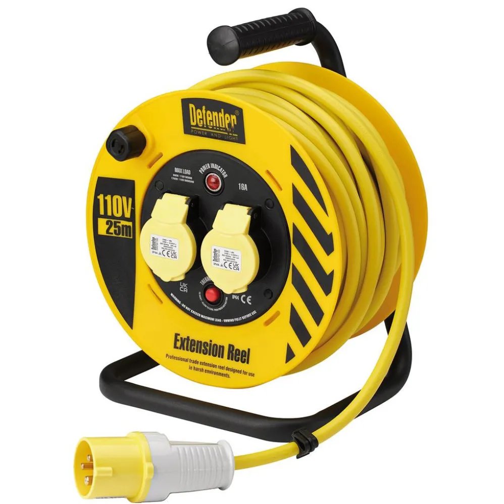 Defender E86455 110V Heavy Duty Industrial Cable Reel, 25m