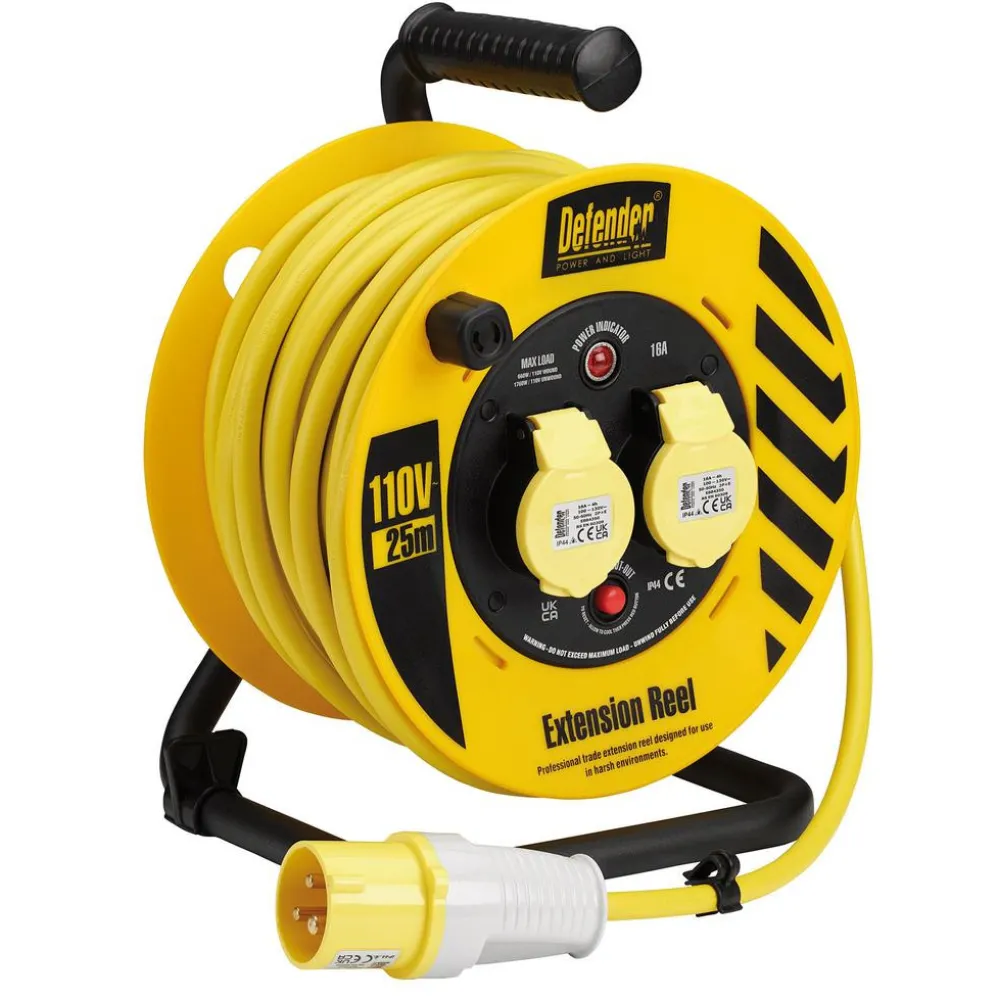 Defender E86455 110V Heavy Duty Industrial Cable Reel, 25m