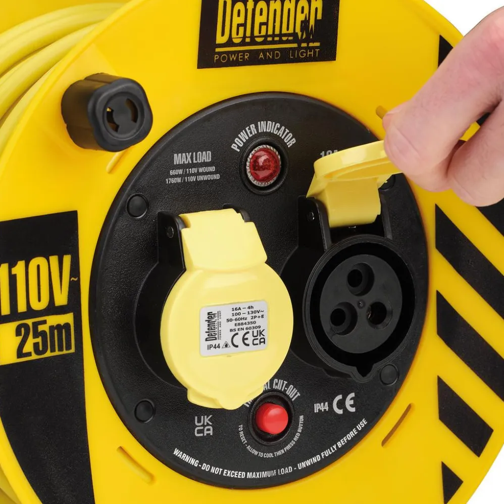 Defender E86455 110V Heavy Duty Industrial Cable Reel, 25m
