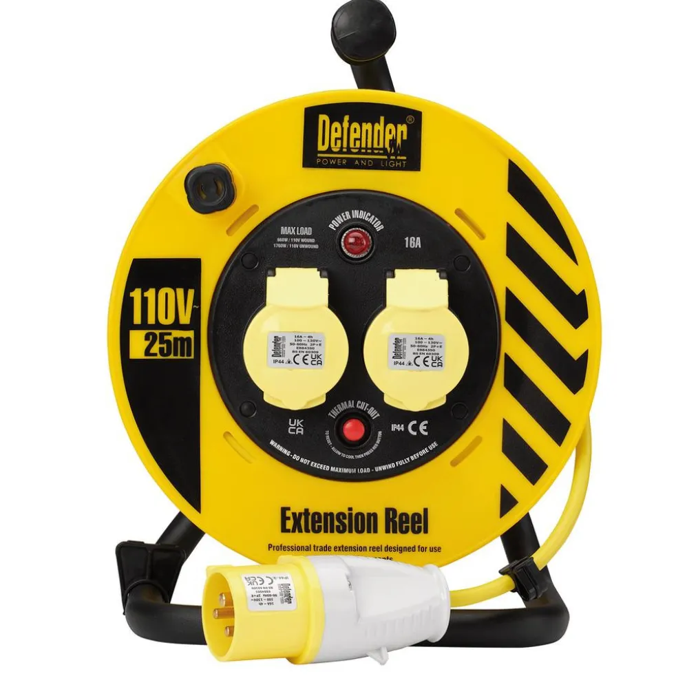 Defender E86450 110V Industrial Cable Reel, 1.5mm², 16A, 25m