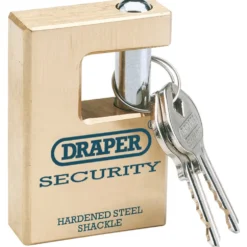 Draper Expert Close Shackle Solid Brass Padlock with Hardened Steel Shackle, 2 Keys, 63mm