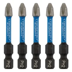 Draper Expert Cross Slot/PH Type Impact Screwdriver Bits, No.2 x 50mm, 1/4" Hex (Pack of 5)