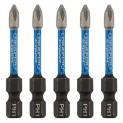 Draper Expert Cross Slot/PH Type Impact Screwdriver Bits, No.1 x 50mm, 1/4" Hex (Pack of 5)