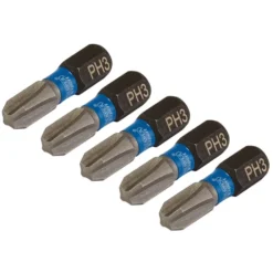 Draper Expert Cross Slot/PH Type Impact Screwdriver Bits, No.3 x 25mm, 1/4" Hex (Pack of 5)