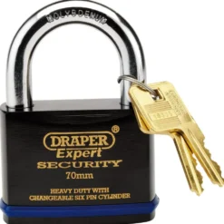 Draper Expert Heavy Duty Padlock and 2 Keys with Super Tough Molybdenum Steel Shackle, 70mm