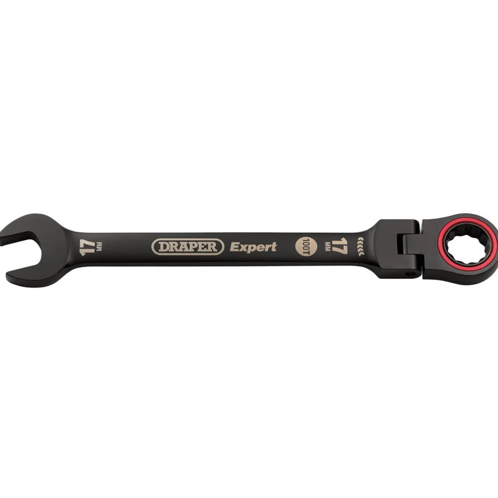 Draper Expert HI-TORQ® Metric Flexible Head Ratchet Combination Spanner, 17mm, Black