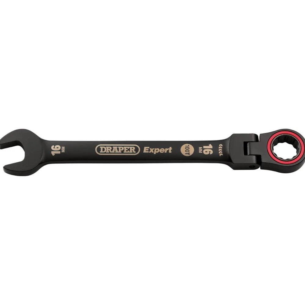 Draper Expert HI-TORQ® Metric Flexible Head Ratchet Combination Spanner, 16mm, Black