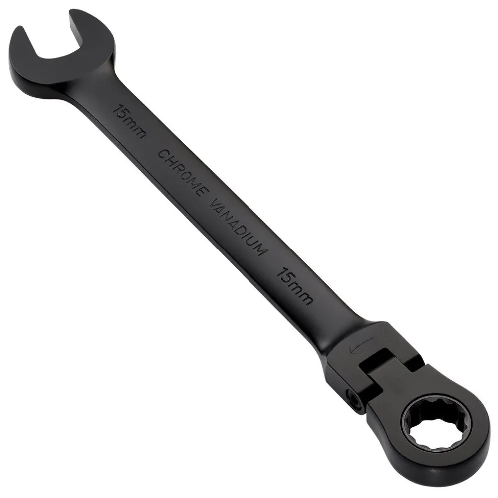 Draper Expert HI-TORQ® Metric Flexible Head Ratchet Combination Spanner, 15mm, Black