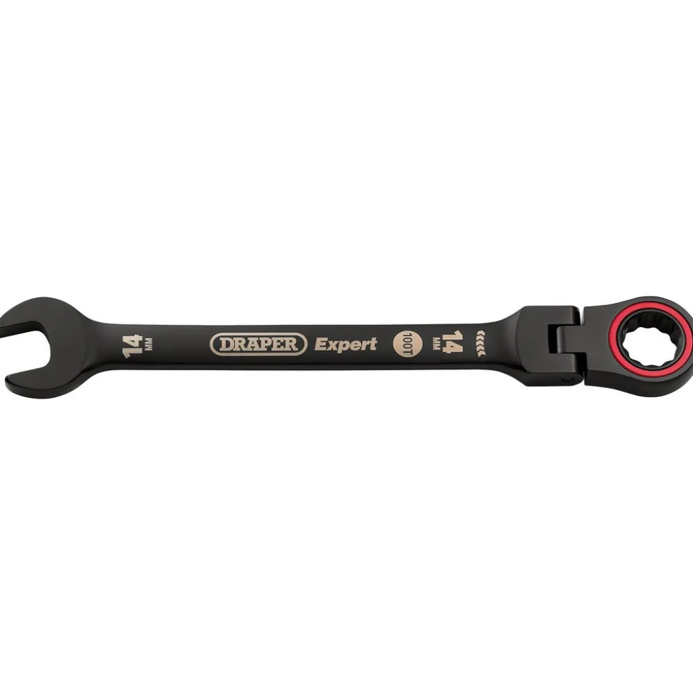 Draper Expert HI-TORQ® Metric Flexible Head Ratchet Combination Spanner, 14mm, Black