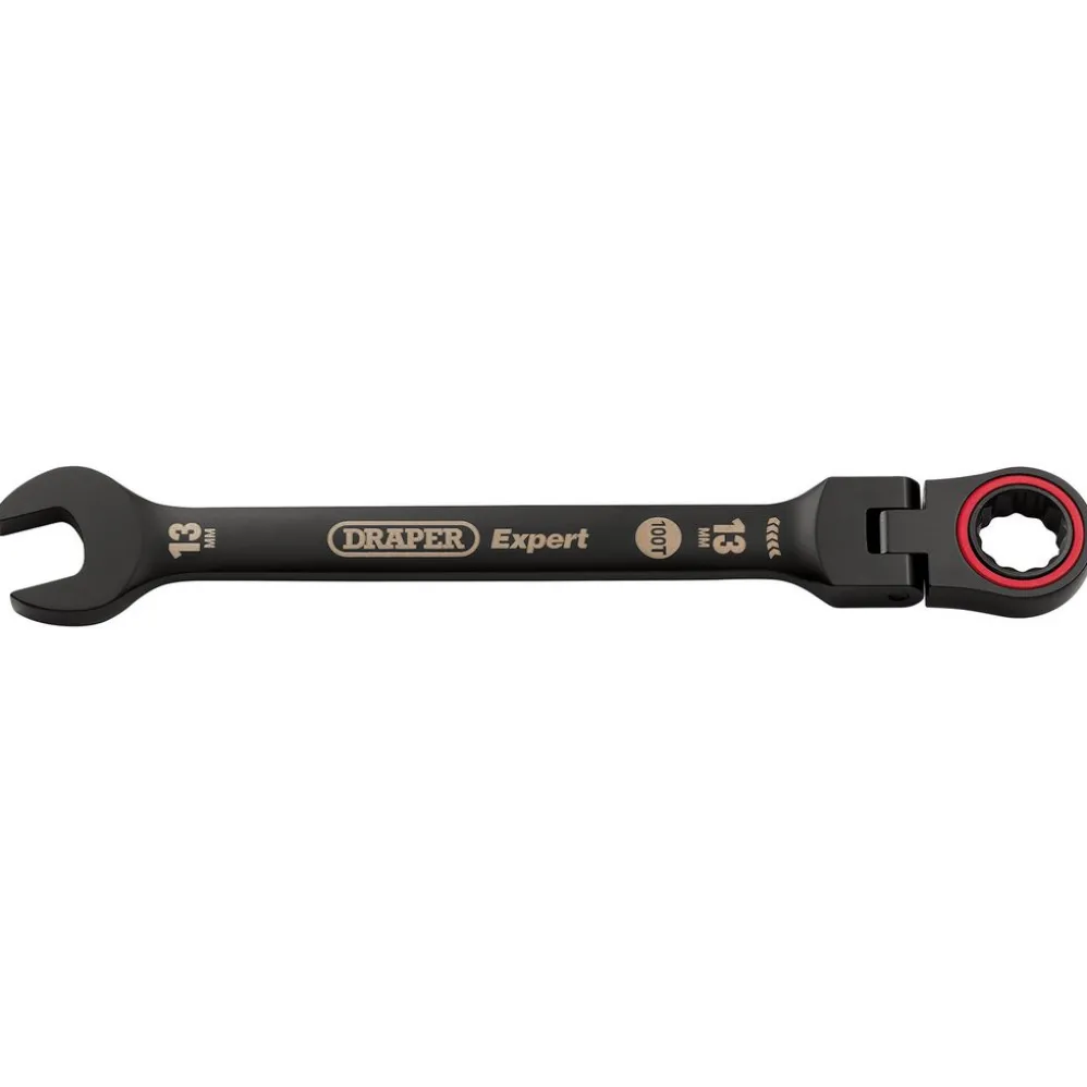 Draper Expert HI-TORQ® Metric Flexible Head Ratchet Combination Spanner, 13mm, Black