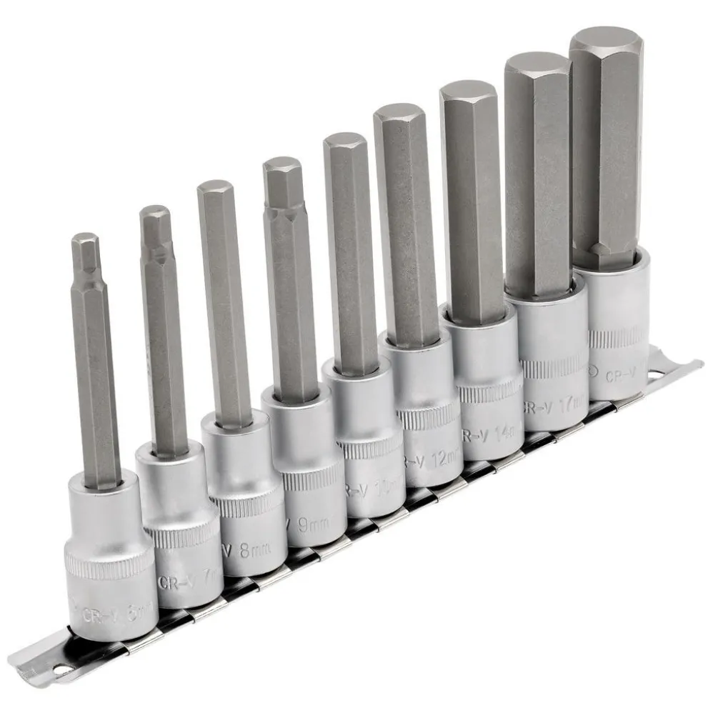Draper Expert Long Metric Hex. Socket Bit Set, 1/2" Sq. Dr., 100mm (9 Piece)
