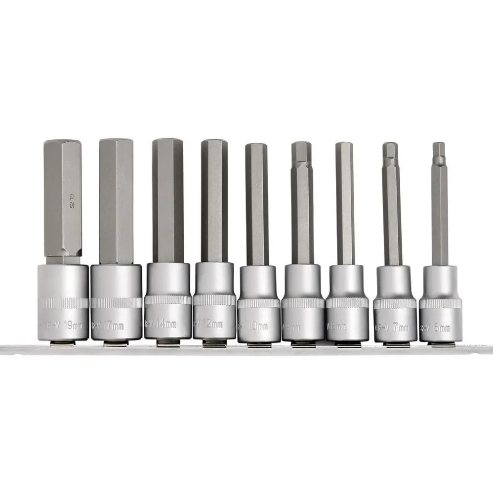Draper Expert Long Metric Hex. Socket Bit Set, 1/2" Sq. Dr., 100mm (9 Piece)