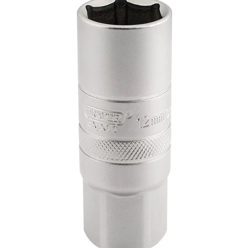 Draper Expert 12mm Thread 6 Point Satin Chrome Spark Plug Socket, 1/2" Sq. Dr., 18mm
