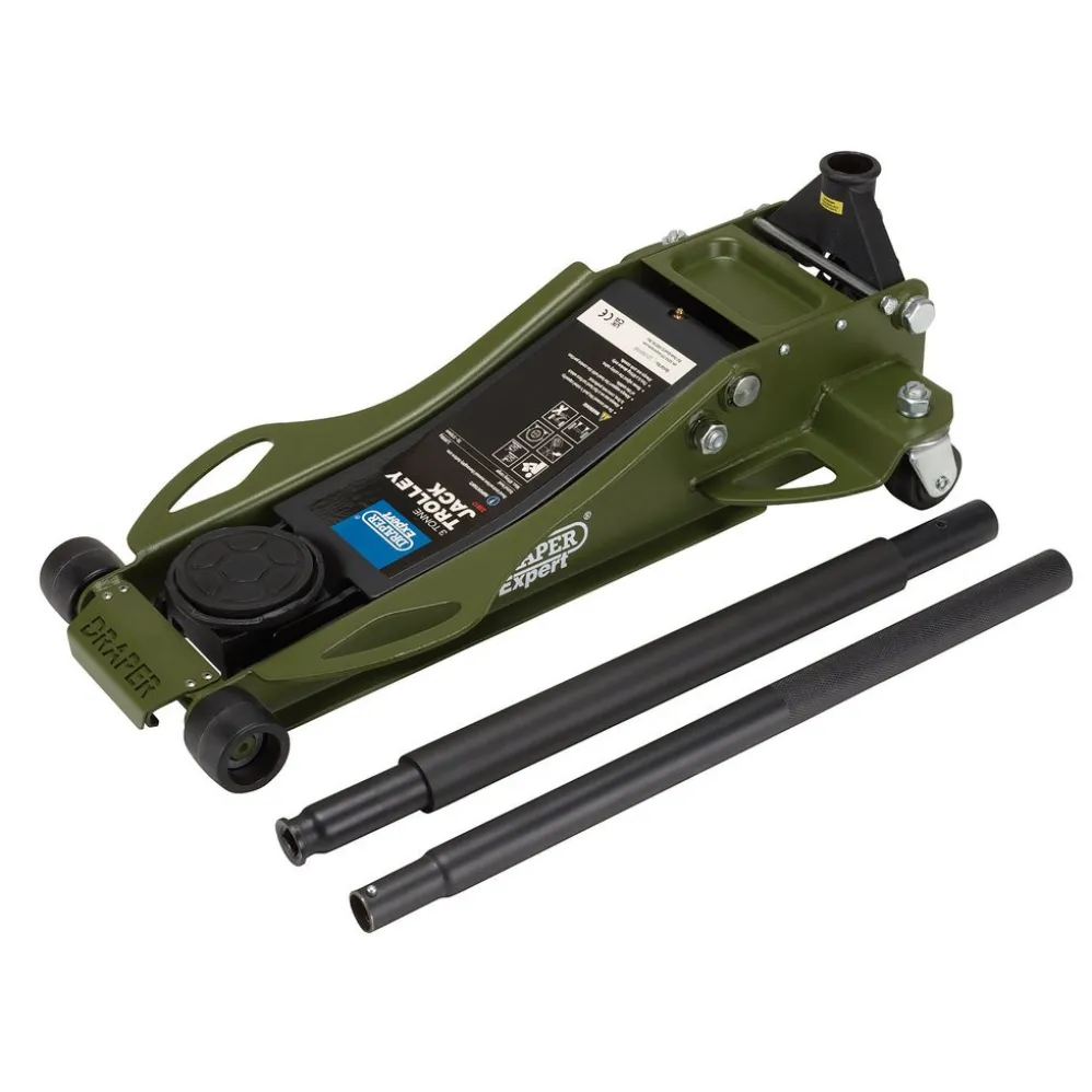 Draper Expert Professional Low Profile Fast Lift Garage Trolley Jack, 3 Tonne, Green