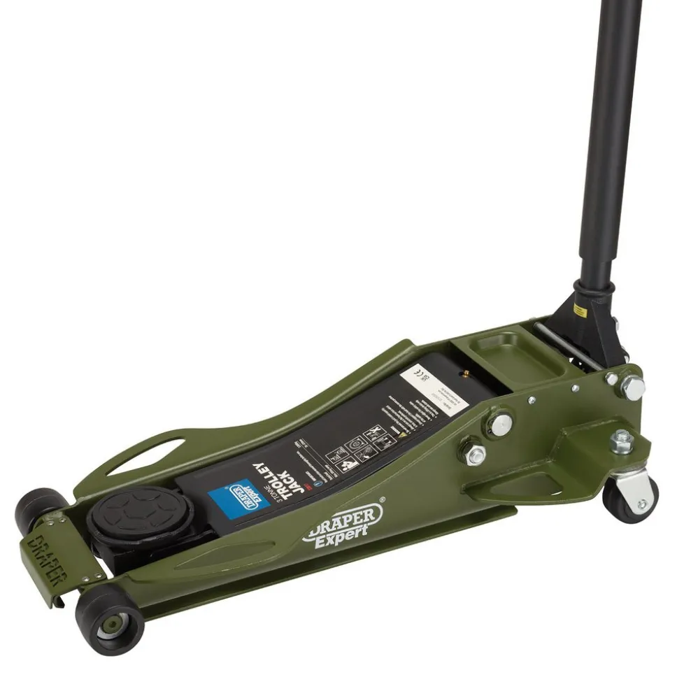 Draper Expert Professional Low Profile Fast Lift Garage Trolley Jack, 3 Tonne, Green