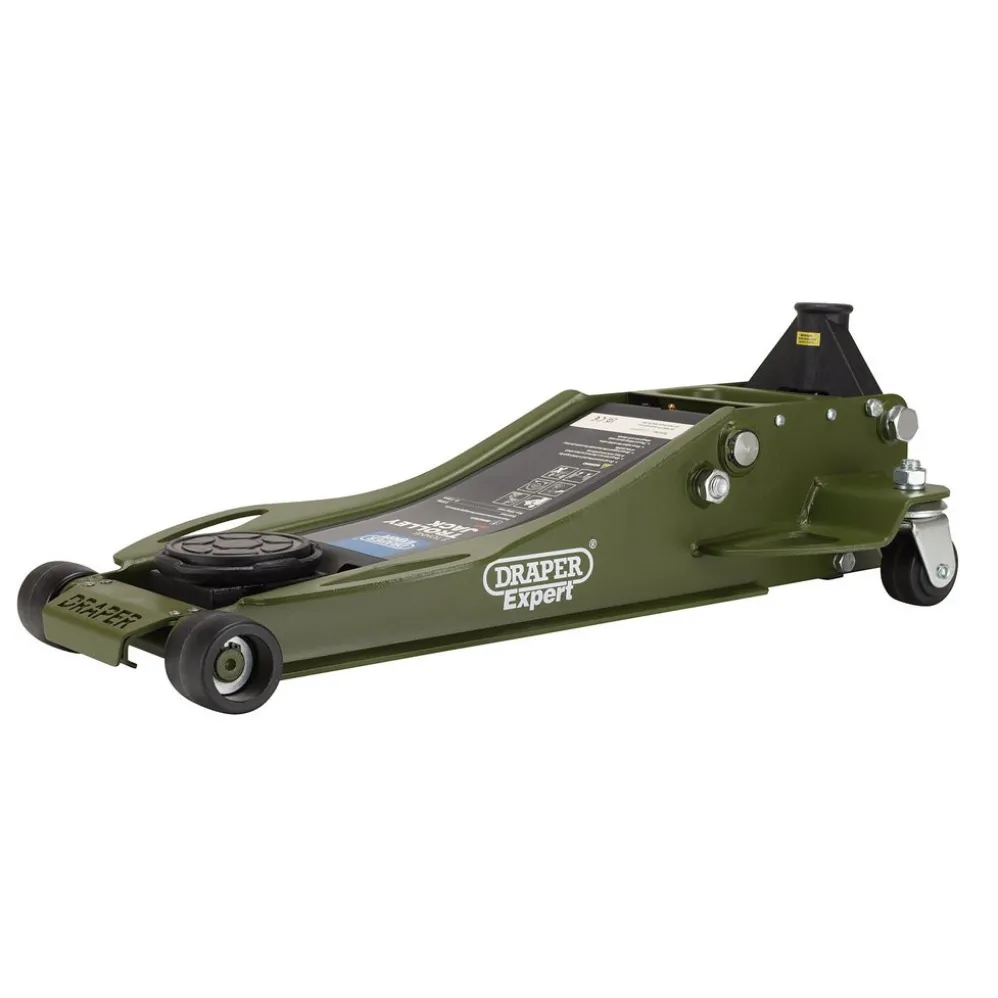 Draper Expert Professional Low Profile Fast Lift Garage Trolley Jack, 3 Tonne, Green