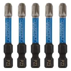 Draper Expert PZ-Type Impact Screwdriver Bits, No.3 x 50mm, 1/4" Hex (Pack of 5)