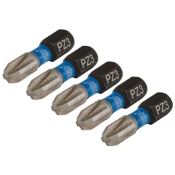 Draper Expert PZ-Type Impact Screwdriver Bits, No.3 x 25mm, 1/4" Hex (Pack of 5)