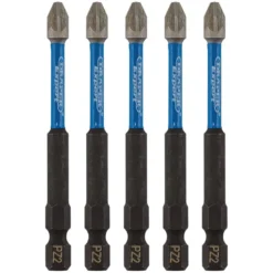 Draper Expert PZ-Type Impact Screwdriver Bits, No.2 x 75mm, 1/4" Hex (Pack of 5)