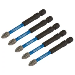 Draper Expert PZ-Type Impact Screwdriver Bits, No.2 x 75mm, 1/4" Hex (Pack of 5)