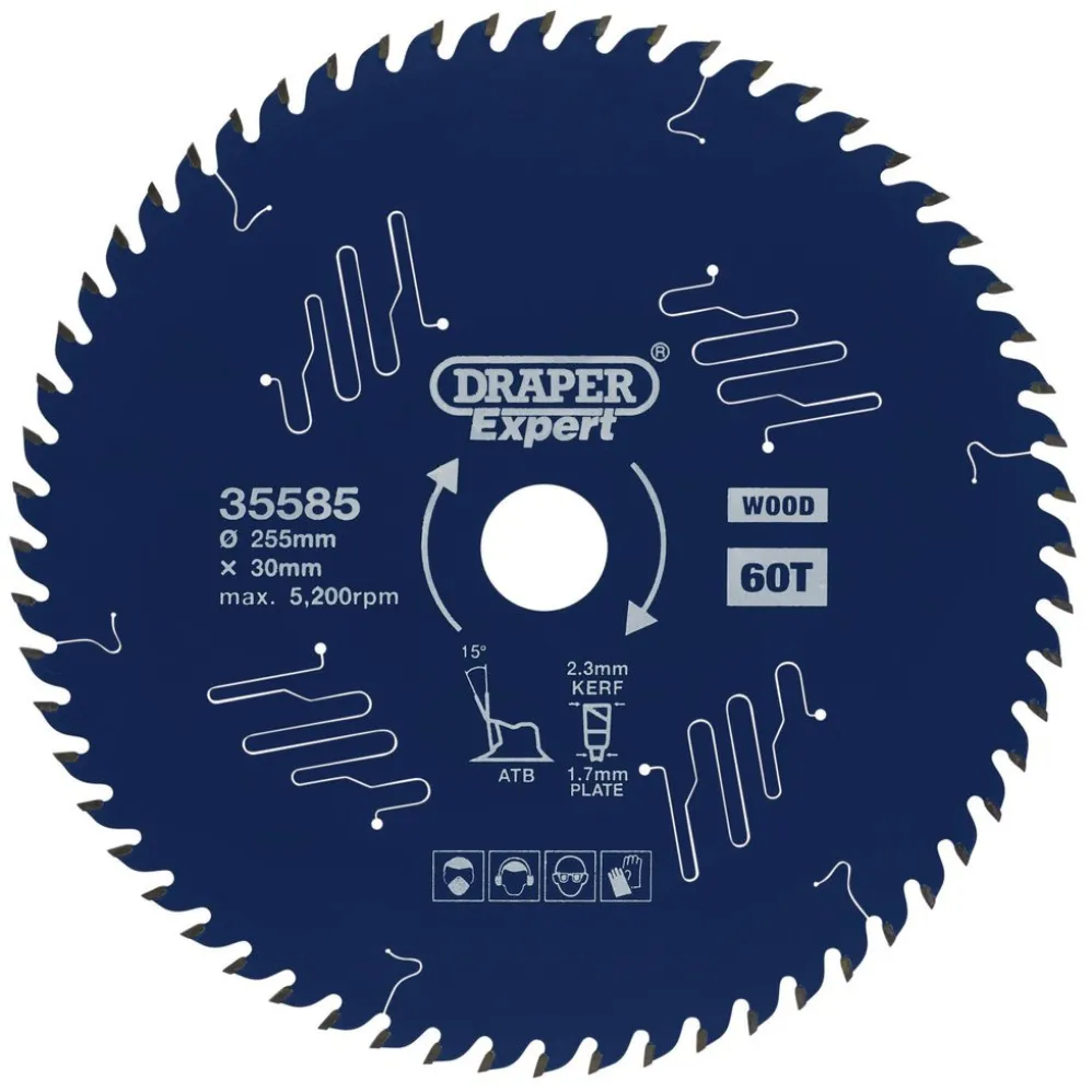 Draper Expert TCT Circular Saw Blade for Wood with PTFE Coating, 255 x 30mm, 60T