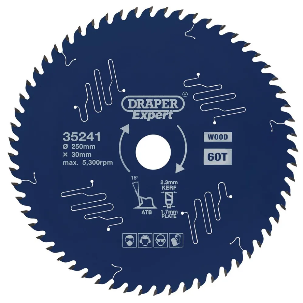 Draper Expert TCT Circular Saw Blade for Wood with PTFE Coating, 250 x 30mm, 60T
