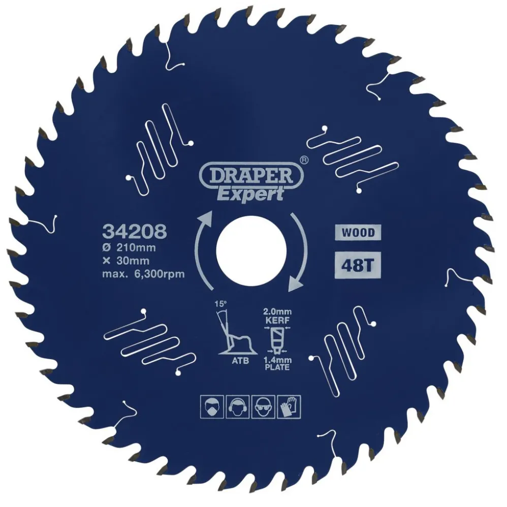 Draper Expert TCT Circular Saw Blade for Wood with PTFE Coating, 210 x 30mm, 48T