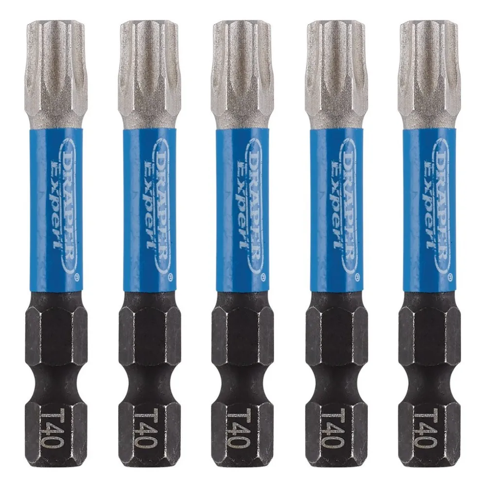 Draper Expert TX-STAR® Impact Screwdriver Bits, T40 x 50mm, 1/4" Hex (Pack of 5)