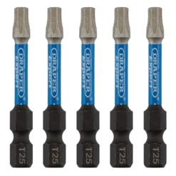 Draper Expert TX-STAR® Impact Screwdriver Bits, T25 x 50mm, 1/4" Hex (Pack of 5)
