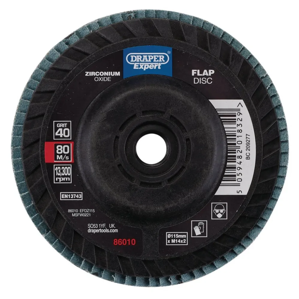 Draper Expert Zirconium Oxide Flap Disc, 115mm, M14, 40 Grit