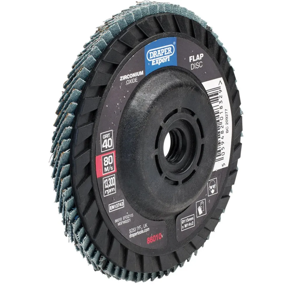 Draper Expert Zirconium Oxide Flap Disc, 115mm, M14, 40 Grit